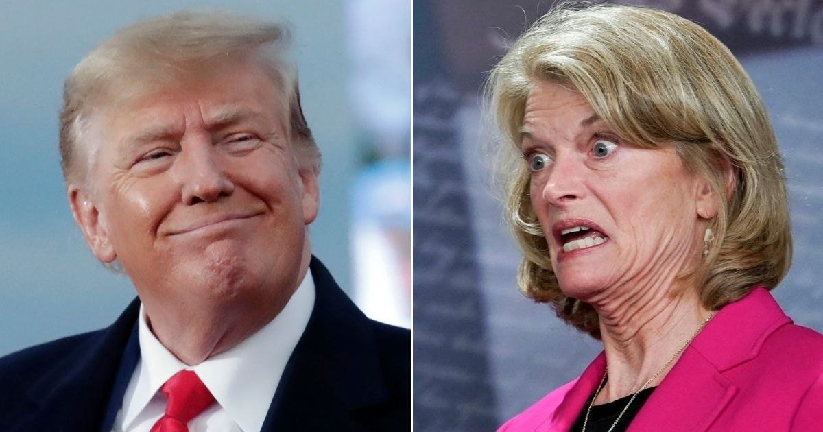 At left, former President Donald Trump smiles during a rally in Selma, North Carolina, on Saturday. At right, Republican Sen. Lisa Murkowski of Alaska speaks about a bill to ban Russian energy imports from Capitol Hill on March 3.