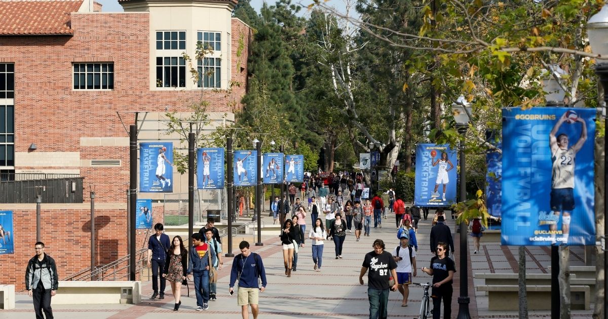 Students walk across a portion of the UCLA campus in Los Angeles, California. Recently, one student has spoken out, claiming he is receiving threats from liberal students on campus because he is a conservative and causing the college to provide him a security escort.