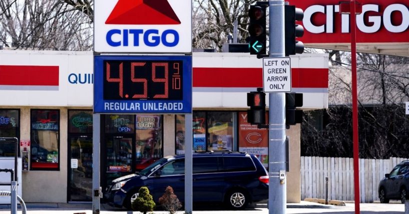 A gasoline price sign in Rolling Meadows, Illinois, on Friday shows the price of gas at $4.59 a gallon.