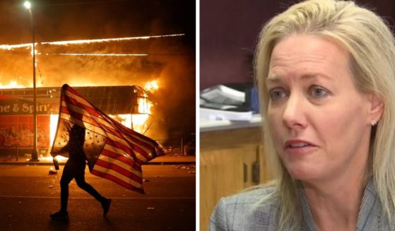 A scene from the August 2020 riots in Kenosha, Wisconsin, left; newly elected Kenosha County Executive Samantha Kerkman, right.