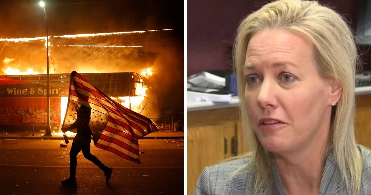 A scene from the August 2020 riots in Kenosha, Wisconsin, left; newly elected Kenosha County Executive Samantha Kerkman, right.