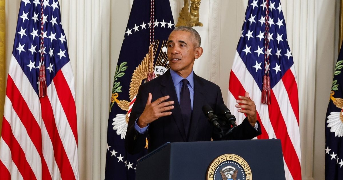 Former President Barack Obama speaks at the White House on Tuesday.