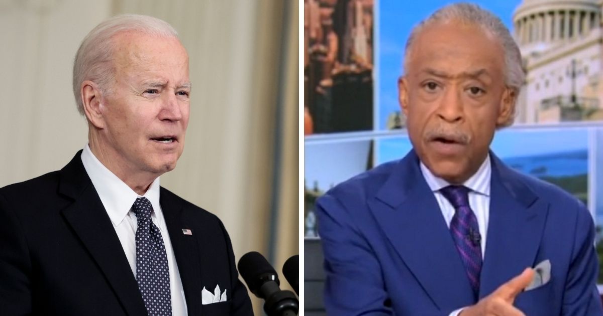 President Joe Biden, left, in a file photo from March, won the office by campaigning as a moderate but has moved increasingly left. That isn't helping him or his party, liberal MSNBC host Al Sharpton, right, said Monday.