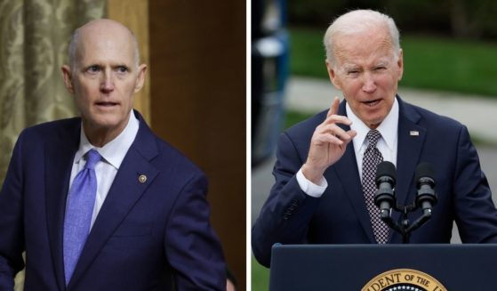 Sen. Rick Scott of Florida, left; President Joe Biden, right.