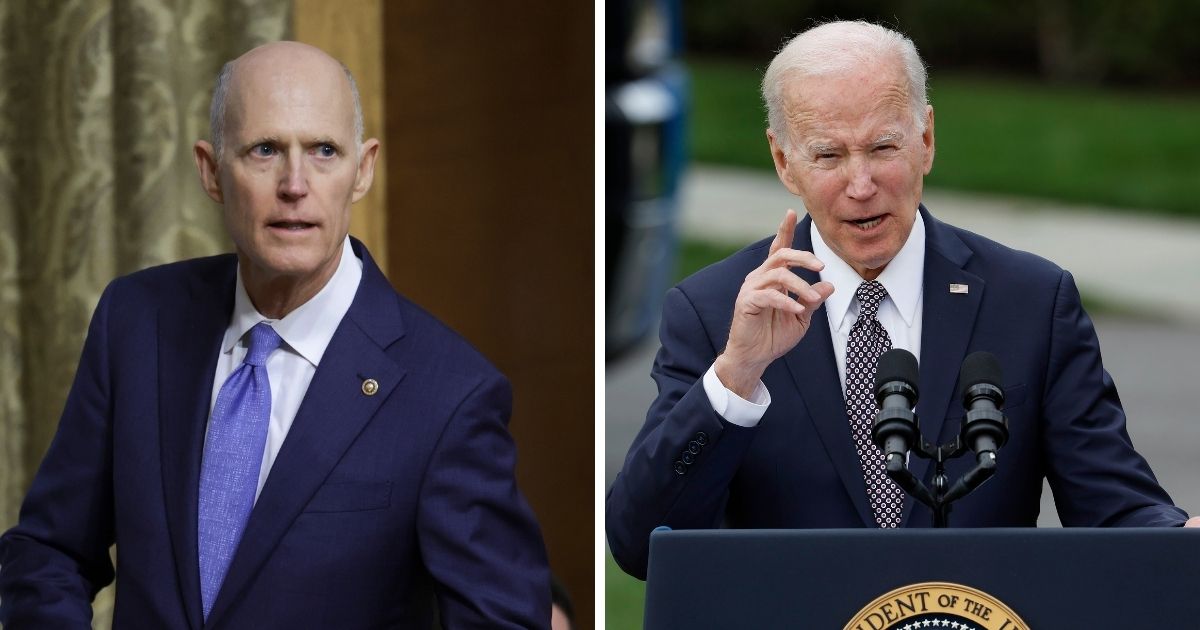 Sen. Rick Scott of Florida, left; President Joe Biden, right.