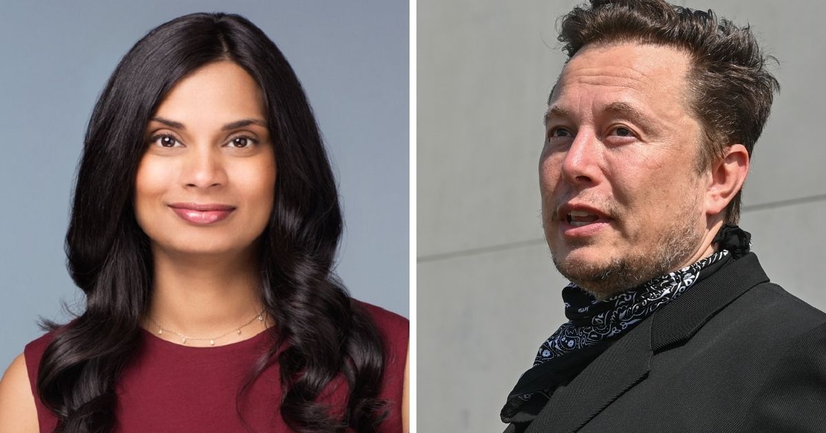 Top Twitter lawyer Vijaya Gadde, left; Tesla CEO and Twitter purchaser Elon Musk, right.