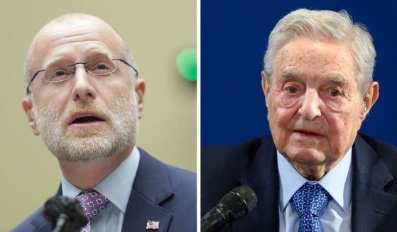 FCC Commissioner Brendan Carr, left; leftists billionaire George Soros, right.