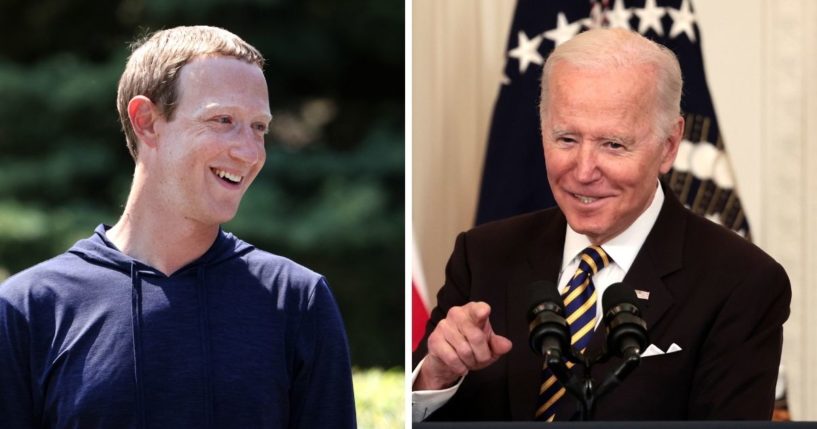 Meta CEO Mark Zuckerberg, left; President Joe Biden, right.
