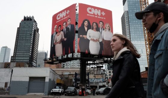 An advertisement for CNN+ is displayed in New York City on April 21, 2022. CNN already has announced that its new streaming service is shutting down. The service launched on March 29.