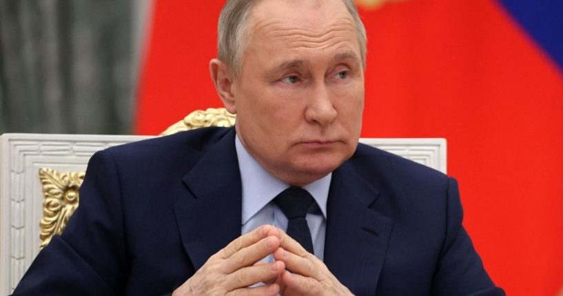 Russian President Vladimir Putin holds a meeting at the Kremlin in Moscow on Wednesday.