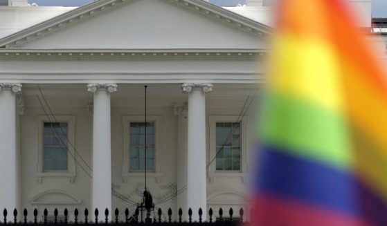 A rainbow flag is seen outside the White House on July 4, 2021, in Washington, D.C.