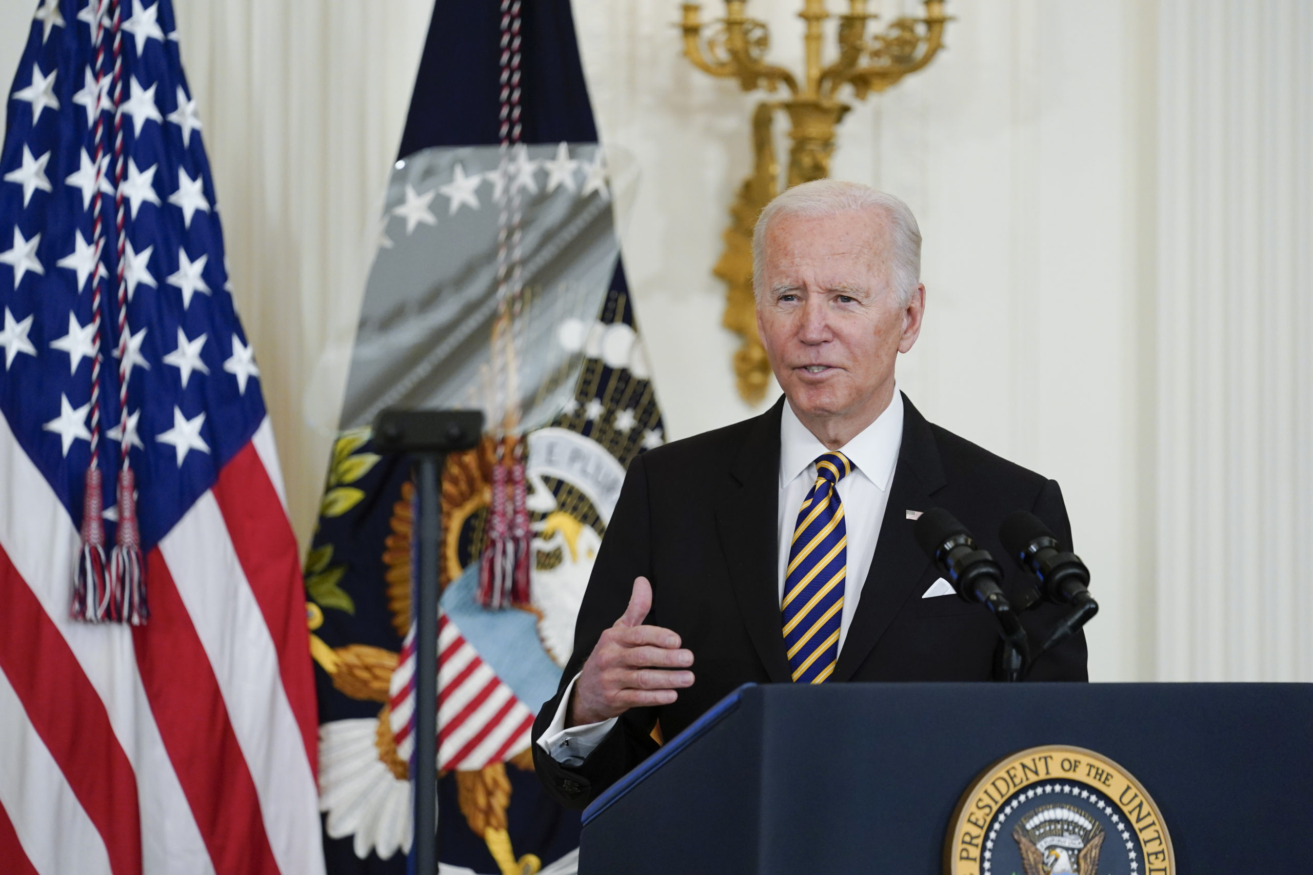 President Joe Biden speaks about the war in Ukraine Thursday at the White House.