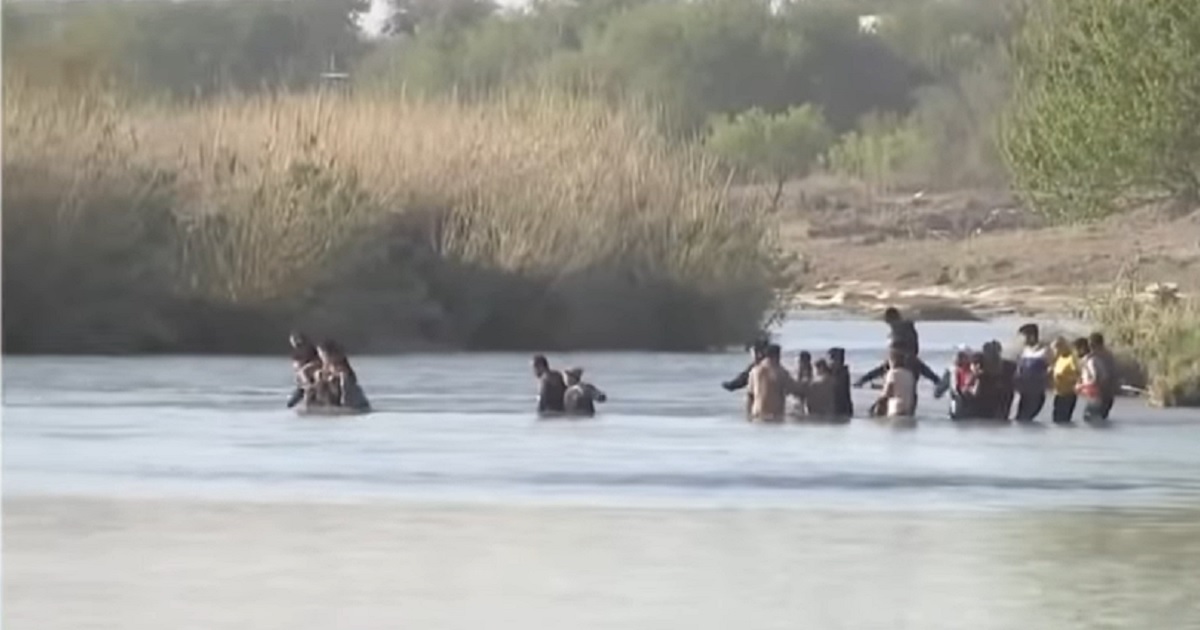 Illegal aliens are pictured crossing the Rio Grande at Eagle Pass, Texas, in a Fox News video from April 2.