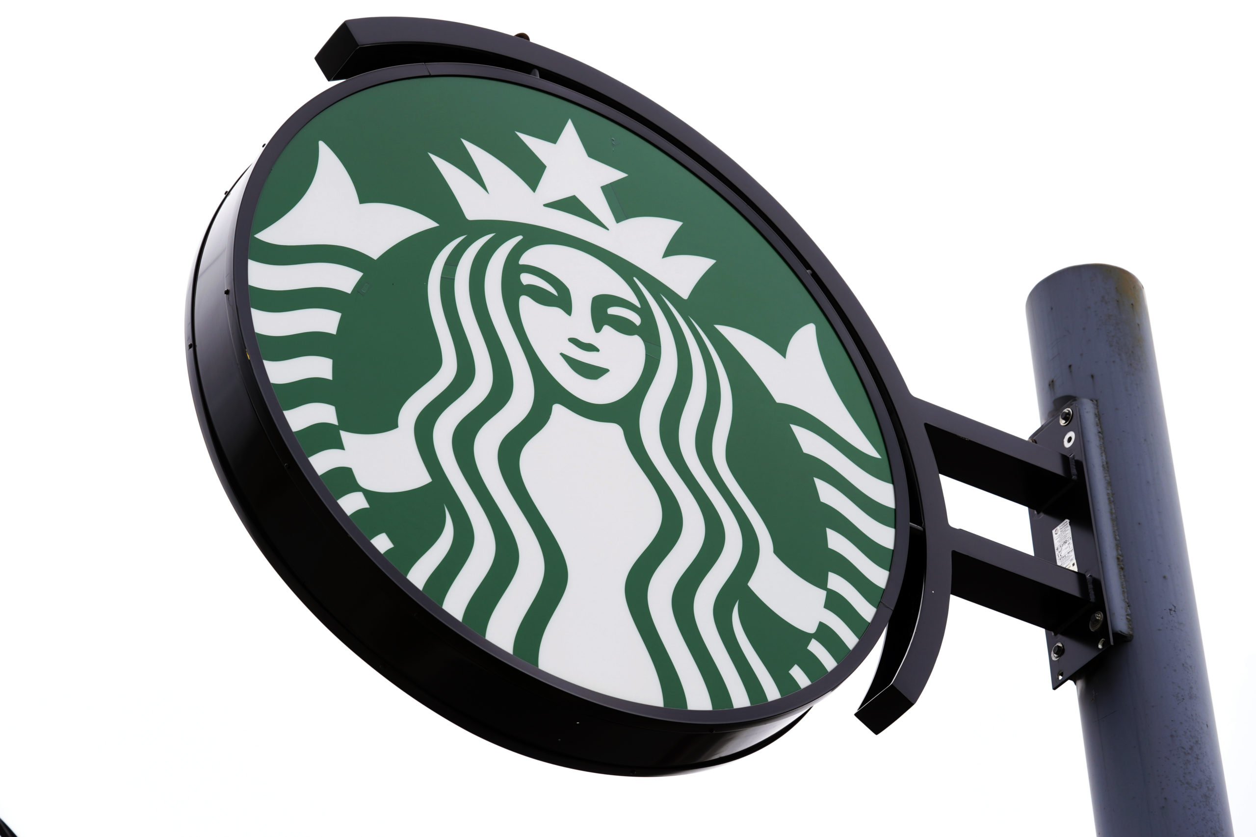 A Starbuck's sign is pictured outside a Starbucks location in Havertown, Pennsylvania.