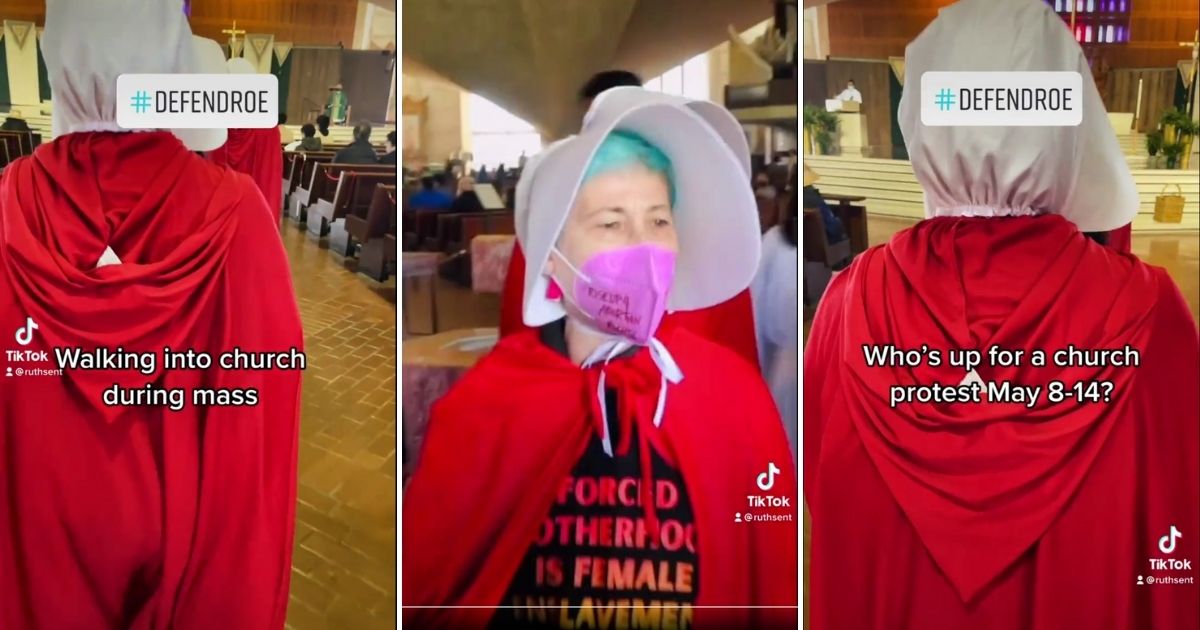 Pro-abortion groups are encouraging women to protest at Catholic and evangelical churches wearing costumes similar to those seen in the dystopian TV series 'The Handmaid's Tale.'