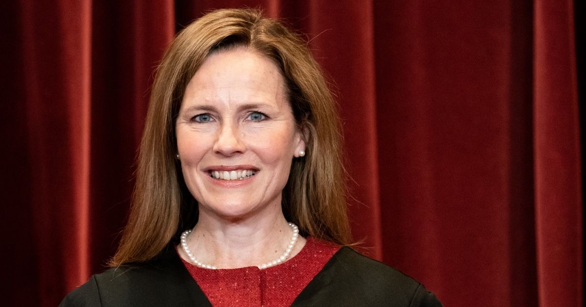 On April 23, 2021, Justice Amy Coney Barrett is pictured at the Supreme Court in Washington, D.C.