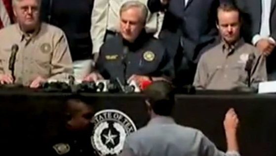 Former Democratic TX Rep. Beto O'Rourke interrupts Gov. Greg Abbott's press conference regarding the Robb Elementary School shooting on Wednesday.