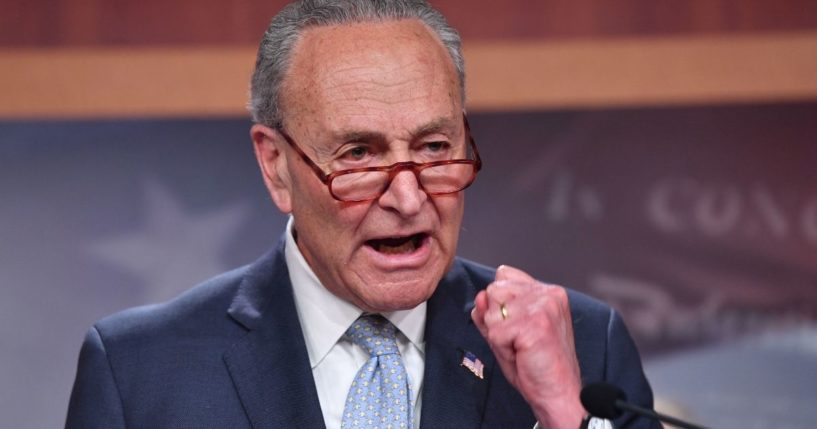Democratic Senate Majority Chuck Schumer speaks during a news conference on Thursday in Washington, D.C.