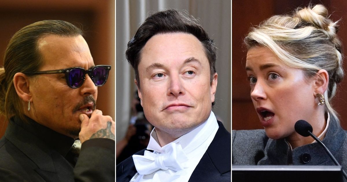 The name of Elon Musk, center, came up during the testimony of actress Amber Heard, right, on Monday at the Fairfax County Circuit Courthouse in Fairfax, Virginia. Actor Johnny Depp, left, is suing Heard, his ex-wife, for libel.
