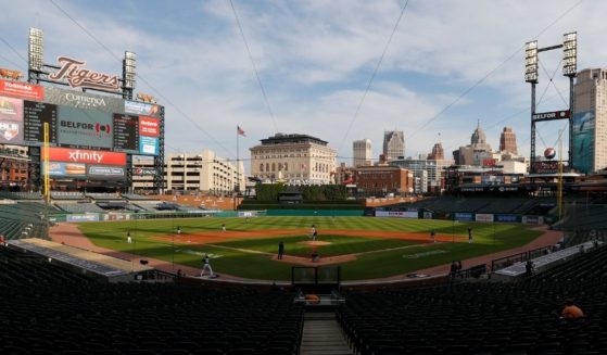 The Detroit Tigers play an intrasquad baseball game at Comerica Park in Detroit on July 15, 2020.