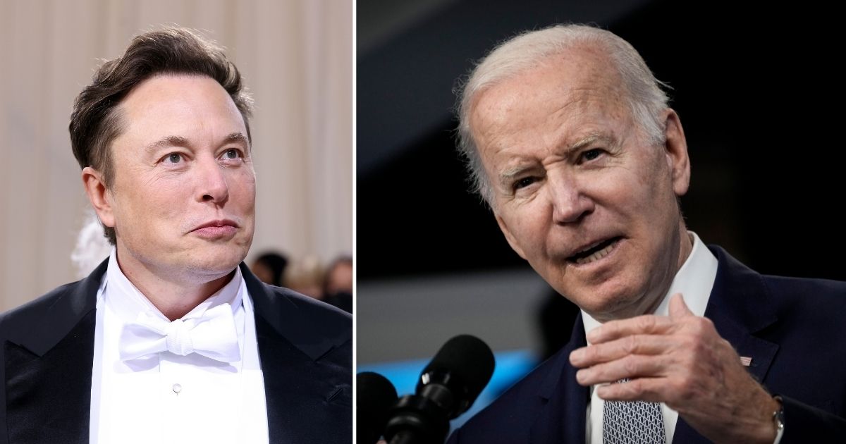 Elon Musk, left, attends the 2022 Costume Institute Benefit at the Metropolitan Museum of Art on May 2 in New York City. President Joe Biden speaks in the South Court Auditorium on the White House campus on Tuesday in Washington, D.C.