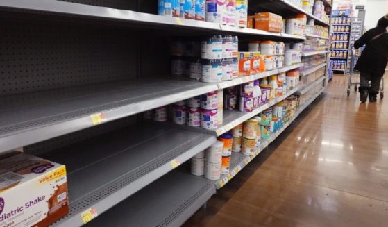 Wide gaps are seen on baby formula shelves at a big box store in Chicago in this file photo from January. Baby formula has been is short supply in many stores around the country for several months.
