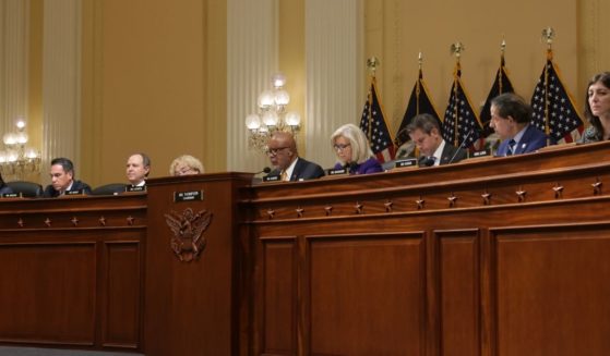 Democrat Rep. Bennie Thompson of Mississippi, center, chairman of the select committee investigating the Jan. 6, 2021 attack on the Capitol, speaks as (L-R) Reps. Pete Aguilar (D-CA), Adam Schiff (D-CA), Zoe Lofgren (D-CA), Liz Cheney (R-WY), Adam Kinzinger (R-IL), Jamie Raskin (D-MD) and Elaine Luria (D-VA) listen during an October session. Former presidential counsel Rudy Giuliani declined to testify this week after his request to make his own video recording was denied.