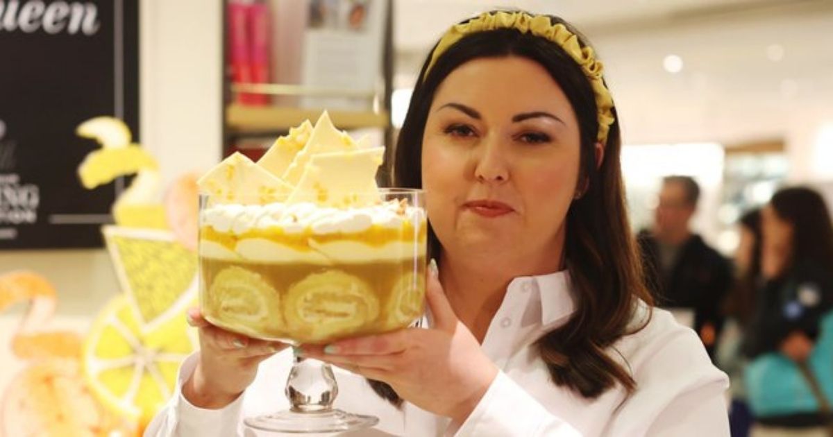 Jemma Melvin displays her lemon Swiss roll and amaretti trifle.