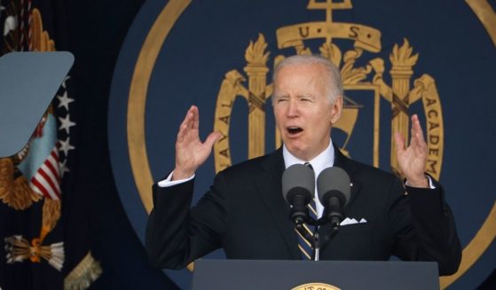 President Joe Biden delivers the commencement address during the graduation and commissioning ceremony at the U.S. Naval Academy on Friday in Annapolis, Maryland.