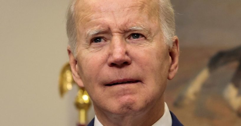 President Joe Biden speaks in the Roosevelt Room of the White House in Washington on May 24.