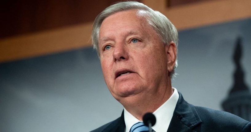 Republican Sen. Lindsey Graham of South Carolina speaks during a news conference at the Capitol in Washington on April 7.