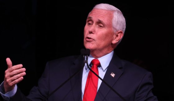 Former Vice President Mike Pence speaks during the Advancing Freedom Lecture Series at Stanford University in Stanford, California, on Feb. 17.