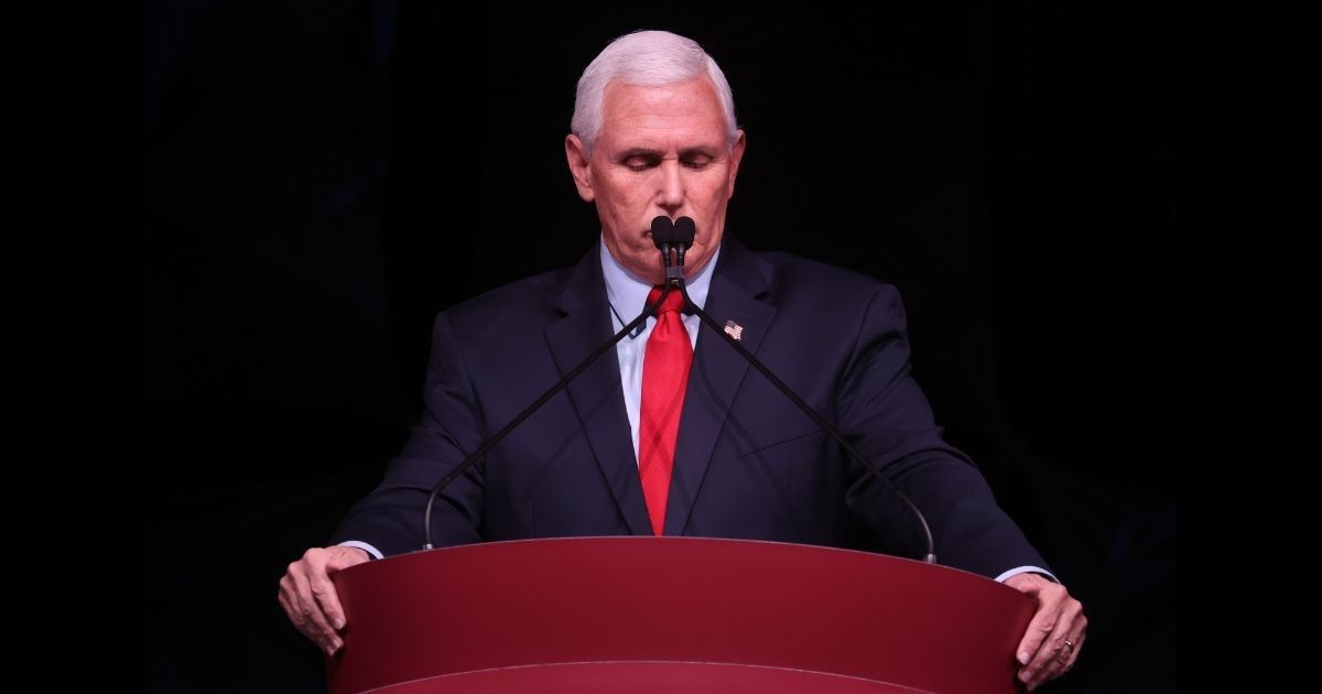 Former Vice President Mike Pence, seen in a file photo from February, delivered a powerful prayer of protection on Thursday for the five US Supreme Court justices poised to overturn Roe v. Wade..