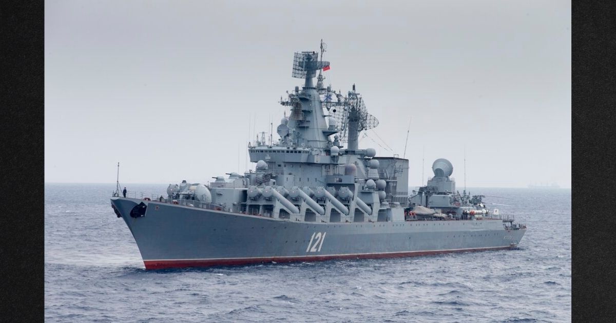 A file photo shows the Russian missile cruiser Moskva on patrol in the Mediterranean Sea near the Syrian coast in 2015. New reports have quoted anonymous US officials as saying US intelligence helped Ukrainians sink the ship.