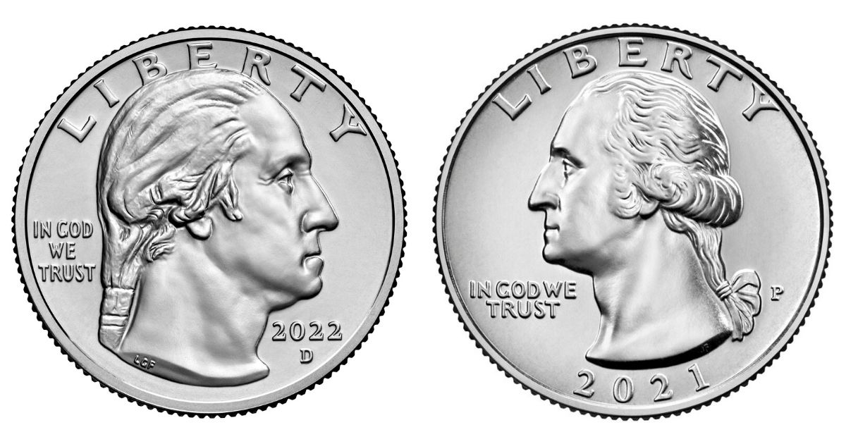 The old and new design of the United States quarter dollar.