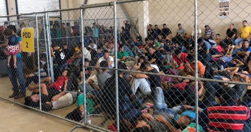 Families are crowded into containment areas at U.S. Border Patrol McAllen (Texas) Station in a file photo from June 2019.