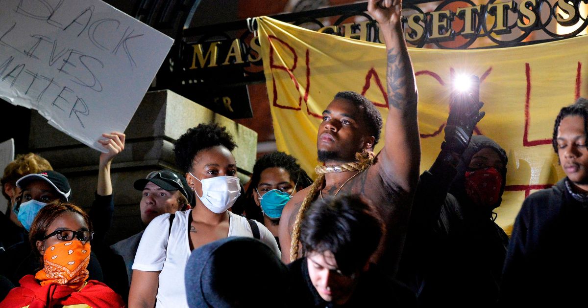 Protesters demonstrate after the death of George Floyd in Boston, Massachusetts, on June 2, 2020. At this time anti-racism protests across the country led to riots and caused many cities to be put under a curfew.
