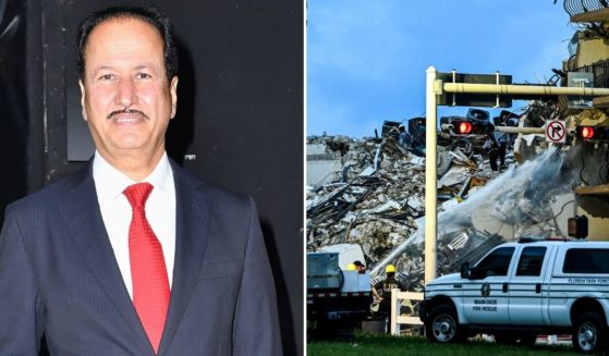 Hussain Sajwani, left, who is a friend of former President Donald Trump, was the only person to bid on the property of the June 24, 2021, Surfside, Miami Beach, condo collapse, right.
