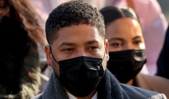 Actor Jussie Smollett arrives at the Leighton Criminal Courts Building in Chicago, Illinois, for day seven of his trial on Dec. 8, 2021.