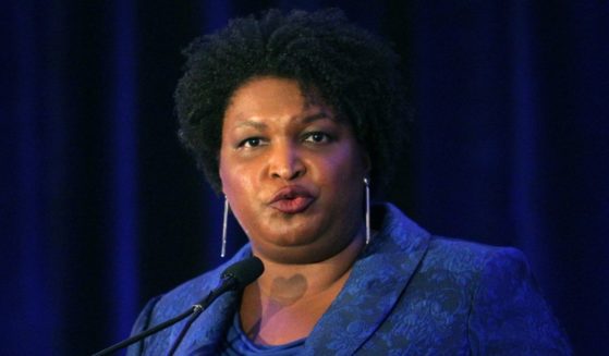 Stacey Abrams speaks during a Gwinnett County Democratic Party fundraiser on Saturday in Norcross, Georgia.