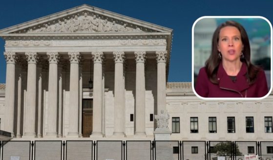 The U.S. Supreme Court is seen on Monday in Washington, D.C. Judicial Crisis Network president Carrie Severino appears on Fox Business.