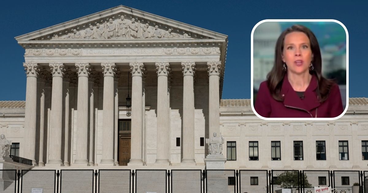 The U.S. Supreme Court is seen on Monday in Washington, D.C. Judicial Crisis Network president Carrie Severino appears on Fox Business.