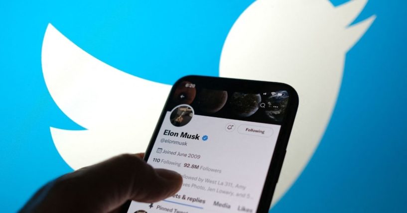 Elon Musk's Twitter account is displayed on a cellphone in Los Angeles on Friday.