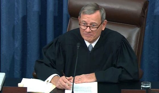 Supreme Court Chief Justice John Roberts, pictured in a January 2020 file photo from the impeachment trial of then-President Donald Trump.