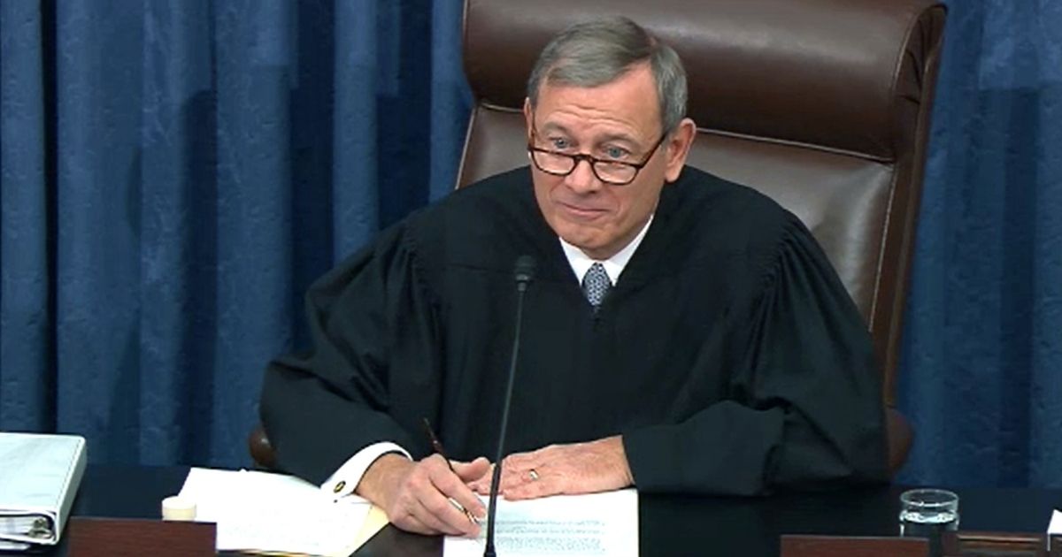 Supreme Court Chief Justice John Roberts, pictured in a January 2020 file photo from the impeachment trial of then-President Donald Trump.