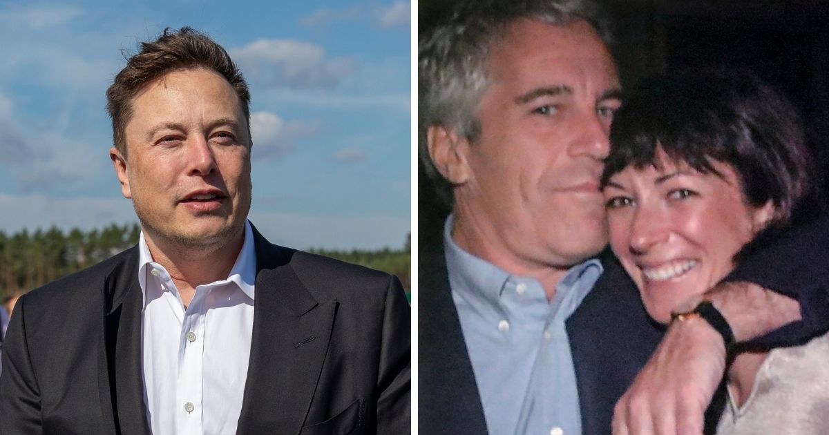 Tesla CEO and prospective Twitter purchaser Elon Musk, left; Jeffrey Epstein and Ghislaine Maxwell, right.