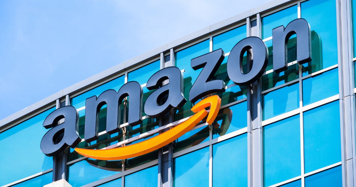An Amazon logo adorns one of the company's corporate office buildings in Silicon Valley outside San Francisco.