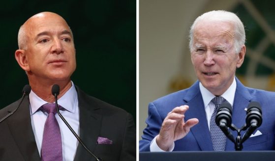 Amazon founder and Washington Post owner Jeff Bezos, left; President Joe Biden, right.
