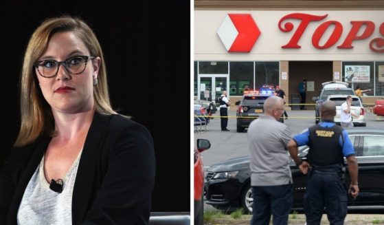 Commentator S.E. Cubb, left; a scene from outside Saturday's grocery store shooting in Buffalo, right.