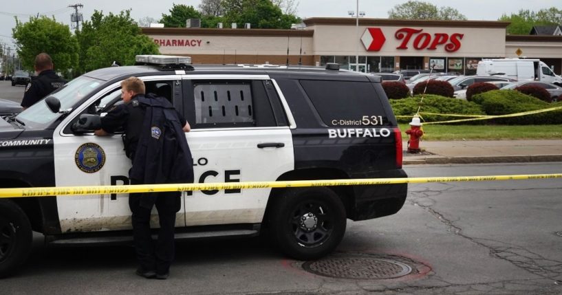 Police and FBI agents on Monday continue their investigation of Saturday's shooting at the Tops Friendly Market in Buffalo, New York, that left 10 dead.